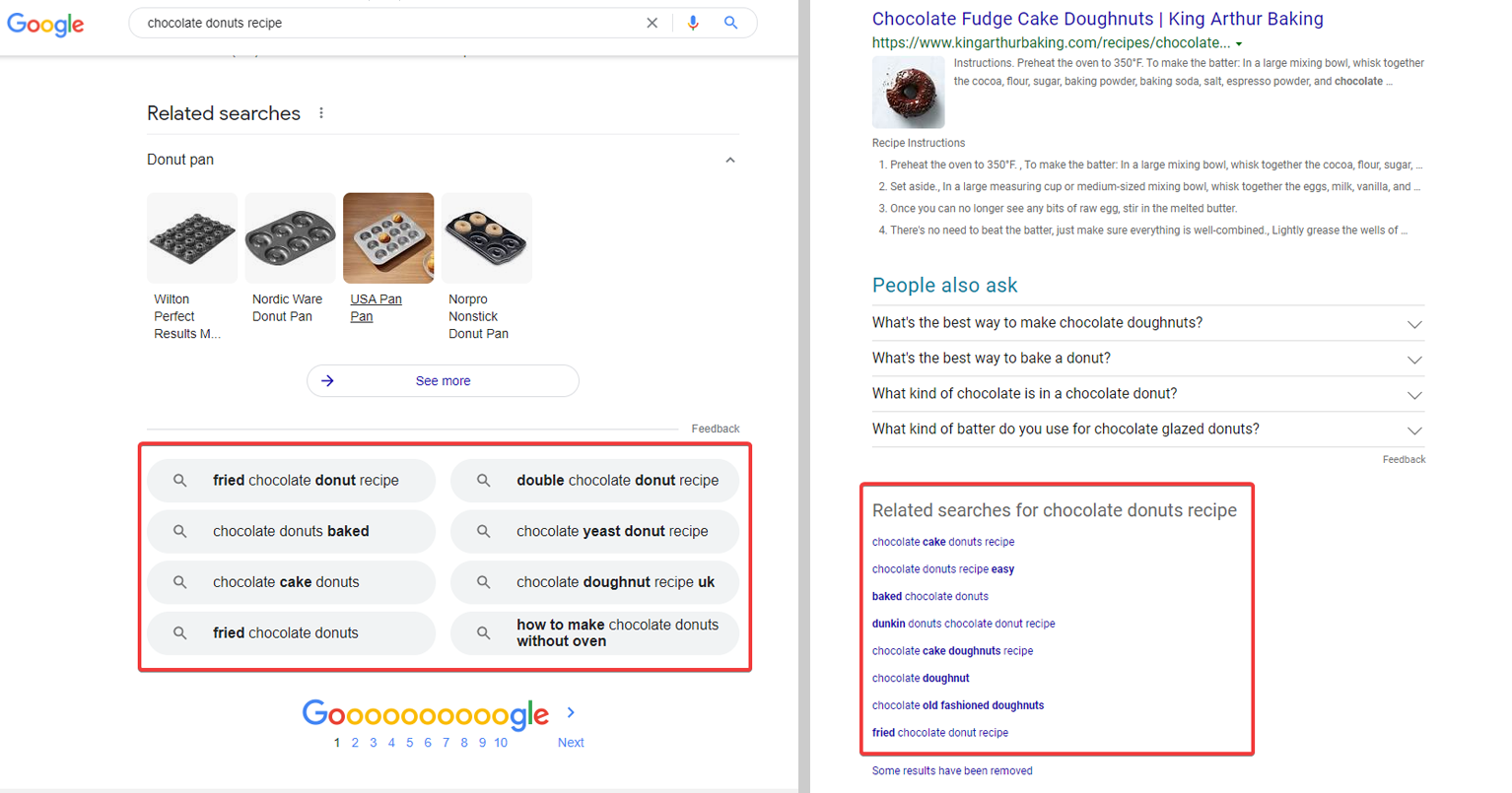 Google vs Bing related search keyword comparison