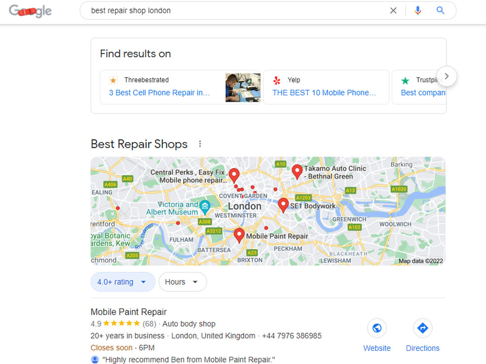 best repair shop search term